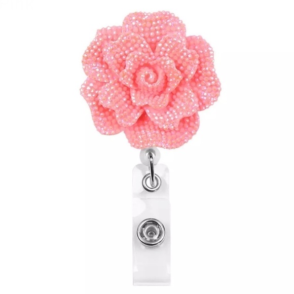 Pink Rose Bling Retractable Badge Reel - Picture 1 of 2